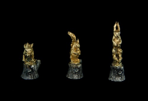 XXe siècle - Suite de 12 porte-noms cynégétiques en argent et vermeil, Florence XXe siècle