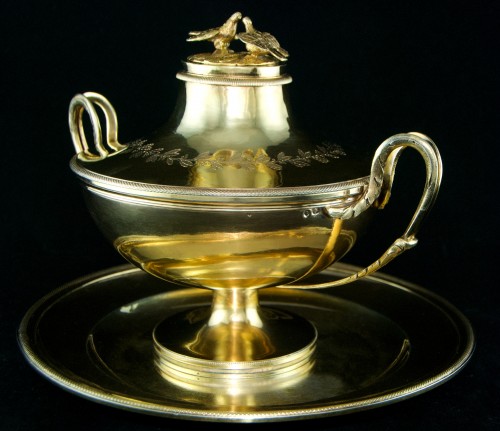 19th century - Empire vermeil bouillon or drageoir by Louis-Jacques Berger, 1st rooster mark, Paris 1798–1809