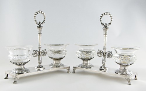 Pair of Double Salt Cellars in Solid Silver by BASCHELET, Paris 1819-1838 - silverware & tableware Style Restauration - Charles X