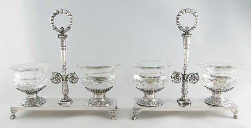silverware & tableware  - Pair of Double Salt Cellars in Solid Silver by BASCHELET, Paris 1819-1838