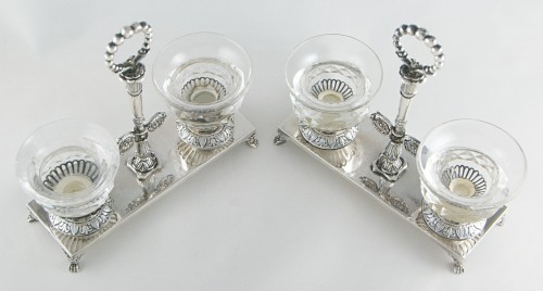 19th century - Pair of Double Salt Cellars in Solid Silver by BASCHELET, Paris 1819-1838