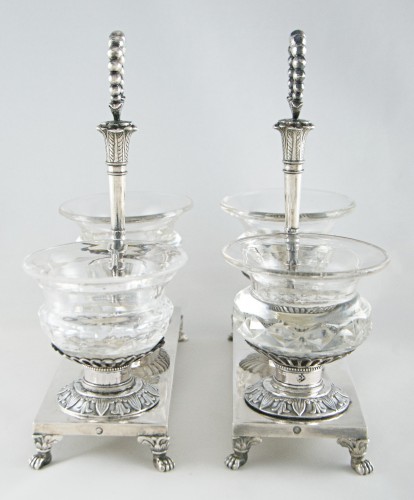 Pair of Double Salt Cellars in Solid Silver by BASCHELET, Paris 1819-1838 - Restauration - Charles X