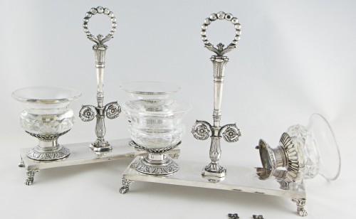 Restauration - Charles X - Pair of Double Salt Cellars in Solid Silver by BASCHELET, Paris 1819-1838