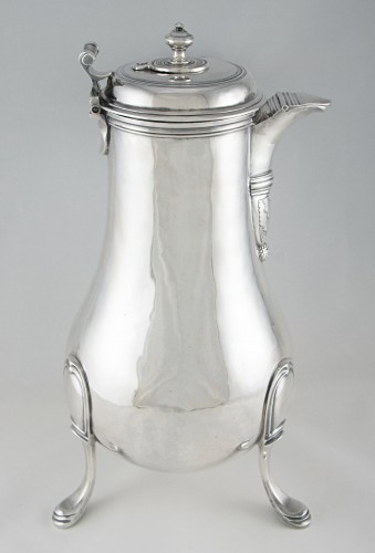 Antiquités - Large Louis XV Solid Silver Chocolate Pot by VÉALLE, Paris 1758-1759
