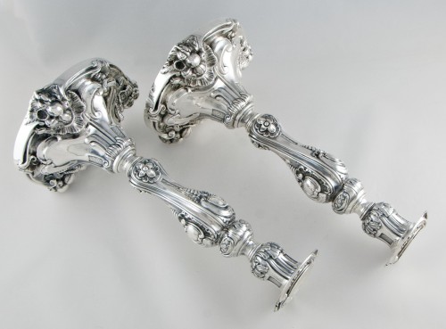 Pair of Rococo Silver Candlesticks by TURQUET, Paris, 1844-1855 - 