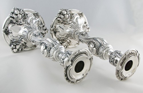  - Pair of Rococo Silver Candlesticks by TURQUET, Paris, 1844-1855