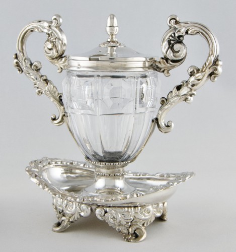 Mustard pot in cut crystal - silverware & tableware Style Louis-Philippe