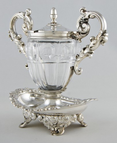 silverware & tableware  - Mustard pot in cut crystal