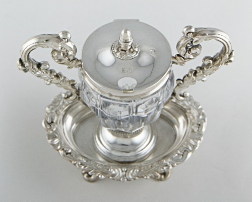 Antiquités - Mustard pot in cut crystal