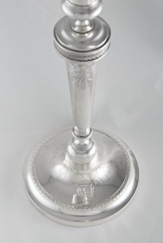 Consulate-Empire Silver Candlestick by AH DUBOIS, Paris 1798-1809, Armorial - silverware & tableware Style Empire