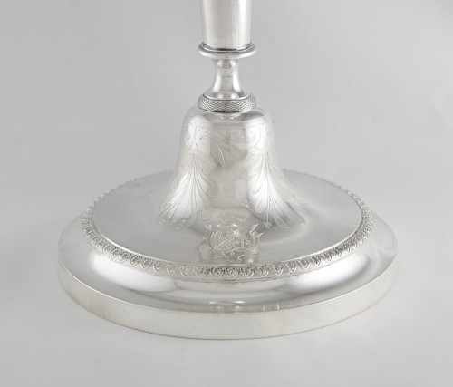 Consulate-Empire Silver Candlestick by AH DUBOIS, Paris 1798-1809, Armorial - 