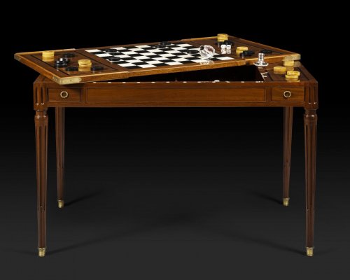 Louis XVI period game table, called &quot;tric trac&quot;, stamped by Fidelys SCHEY - 