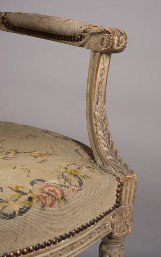 Sièges Fauteuil & Bergère - Suite de quatre fauteuils à la reine par N-T Porrot, époque Louis XVI