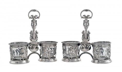 Paire de salières / salerons doubles en argent massif, Paris 1819-1838