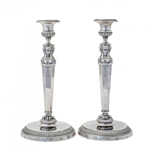 Empire silver candlesticks, "retour d'Égypte", by J.G.A Bompart (1803-1809)