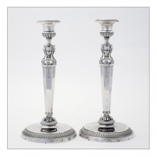 Empire silver candlesticks, &quot;retour d&#039;Égypte&quot;, by J.G.A Bompart (1803-1809) - Antique Silver Style Empire