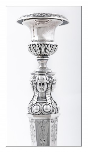 silverware & tableware  - Empire silver candlesticks, &quot;retour d&#039;Égypte&quot;, by J.G.A Bompart (1803-1809)