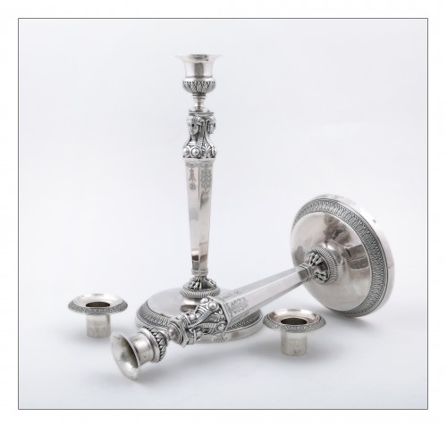 Empire - Empire silver candlesticks, &quot;retour d&#039;Égypte&quot;, by J.G.A Bompart (1803-1809)