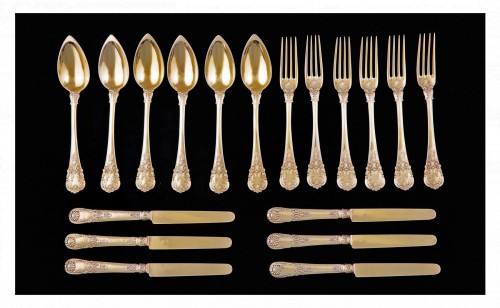 Set of 18 silver gilt dessert cutlery, Paris, 1838-1845