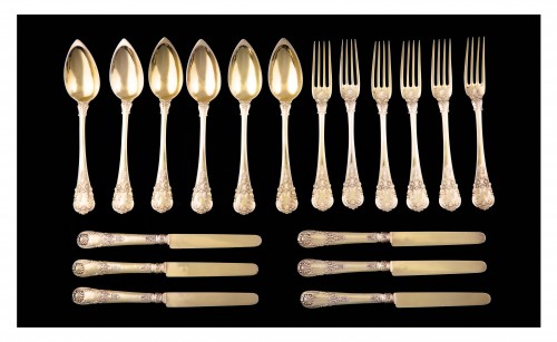 Set of 18 silver gilt dessert cutlery, Paris, 1838-1845 - Antique Silver Style Louis-Philippe