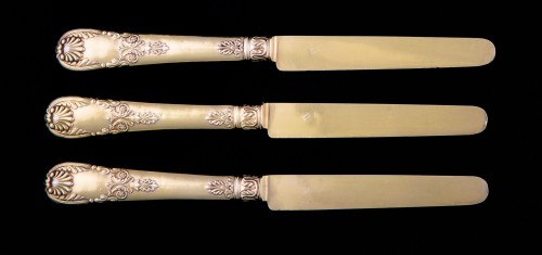 silverware & tableware  - Set of 18 silver gilt dessert cutlery, Paris, 1838-1845