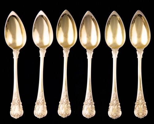 19th century - Set of 18 silver gilt dessert cutlery, Paris, 1838-1845