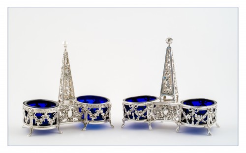 Set of two double open salt with obelisk - L. Lapar and V. Boivin - silverware & tableware Style 