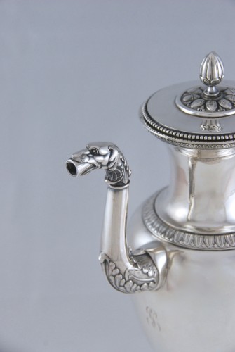 Coffee or tea pot and its milk pot in solid silver, Paris 1819-1838 - Antique Silver Style Restauration - Charles X