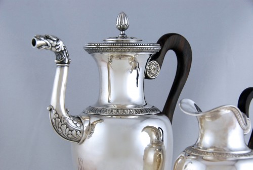 Coffee or tea pot and its milk pot in solid silver, Paris 1819-1838 - Restauration - Charles X