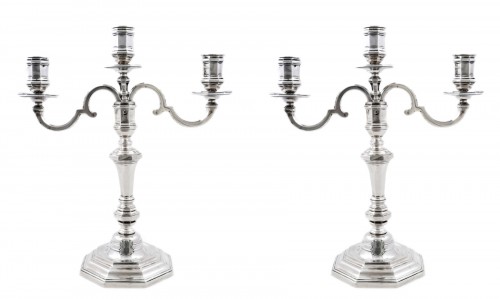 Pair of candelabras convertible into candlesticks by E. Roger, VISCHER arms