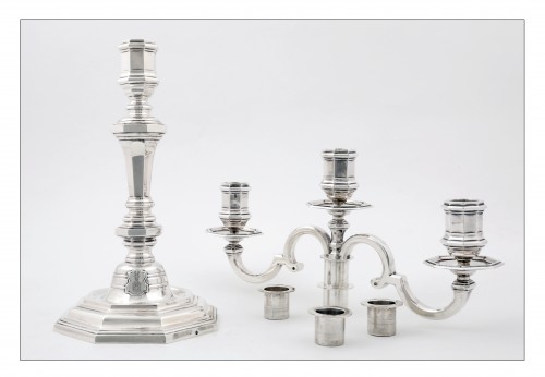 silverware & tableware  - Pair of candelabras convertible into candlesticks by E. Roger, VISCHER arms