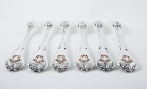 CARDEILHAC - Six melon forks in sterling silver and pink gold - Antique Silver Style 