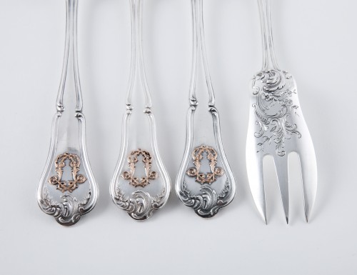 Antique Silver  - CARDEILHAC - Six melon forks in sterling silver and pink gold