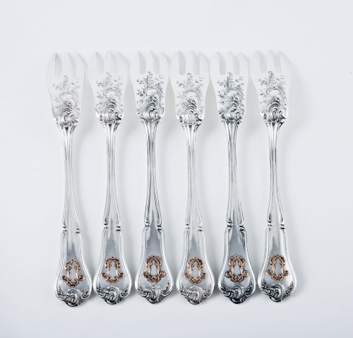 CARDEILHAC - Six melon forks in sterling silver and pink gold - 