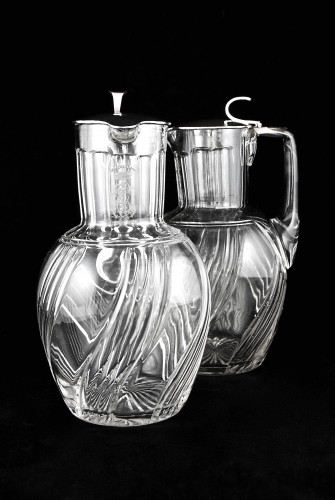 BACCARAT - LAGRIFFOUL &amp; LAVAL - Two crystal and sterling silver decanters - silverware & tableware Style Art Déco