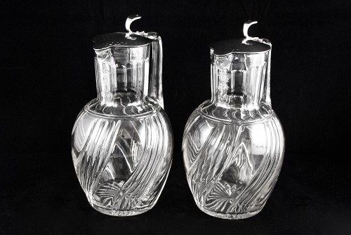 Antique Silver  - BACCARAT - LAGRIFFOUL &amp; LAVAL - Two crystal and sterling silver decanters