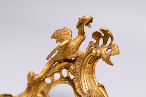 Pair of French gilded bronze chenets with dragons, Louis XV, 18th century - 