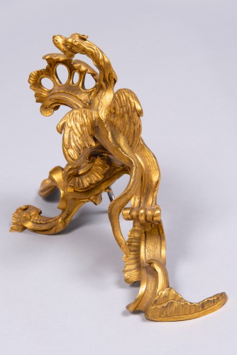  - Pair of French gilded bronze chenets with dragons, Louis XV, 18th century