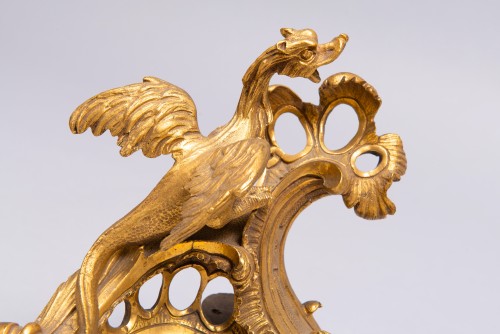 Antiquités - Pair of French gilded bronze chenets with dragons, Louis XV, 18th century