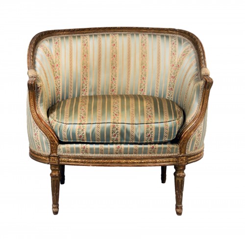 French Louis XVI style "marquise" sofa in carved gilded wood, Napoléon III period