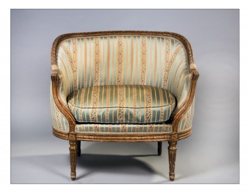 French Louis XVI style &quot;marquise&quot; sofa in carved gilded wood, Napoléon III period - 