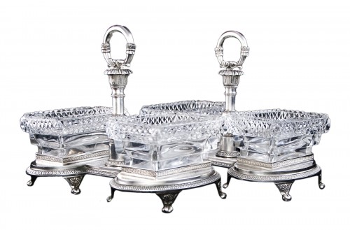 Paris 1819-1838 - Pair of silver and crystal saltcellars, Louis XVIII period