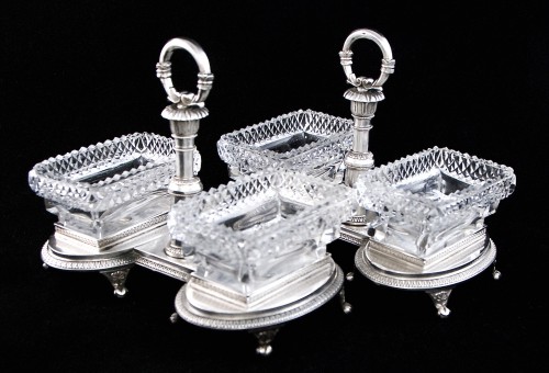 Antique Silver  - Paris 1819-1838 - Pair of silver and crystal saltcellars, Louis XVIII period