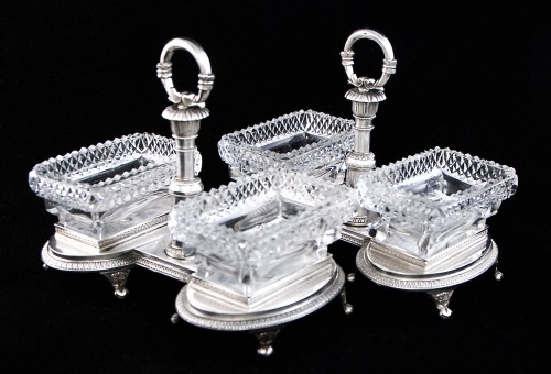 silverware & tableware  - Paris 1819-1838 - Pair of silver and crystal saltcellars, Louis XVIII period