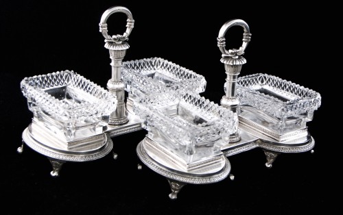 Paris 1819-1838 - Pair of silver and crystal saltcellars, Louis XVIII period - 
