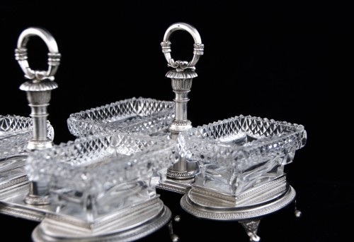 19th century - Paris 1819-1838 - Pair of silver and crystal saltcellars, Louis XVIII period