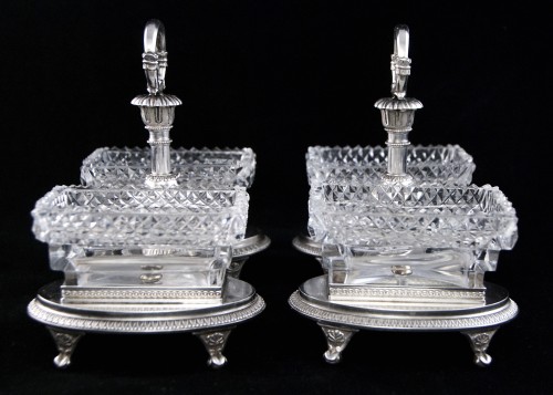 Restauration - Charles X - Paris 1819-1838 - Pair of silver and crystal saltcellars, Louis XVIII period