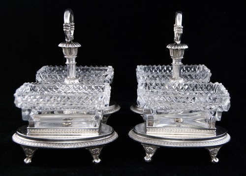 Restauration - Charles X - Paris 1819-1838 - Paire de salières doubles en argent et cristal par D.T. Legrand