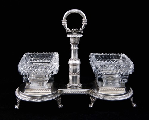 Antiquités - Paris 1819-1838 - Pair of silver and crystal saltcellars, Louis XVIII period