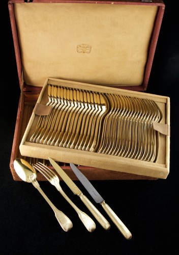 Georges Fouquet - Lapar – Solid silver vermeil cutlery set for 18 persons, Paris - Antique Silver Style 